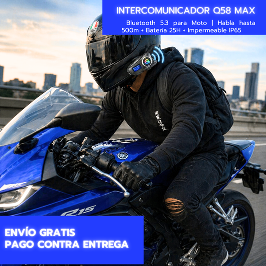 Intercomunicador Q58 Max Bluetooth 5.3 Moto | Comunicación hasta 500m + Batería 25H + IP65