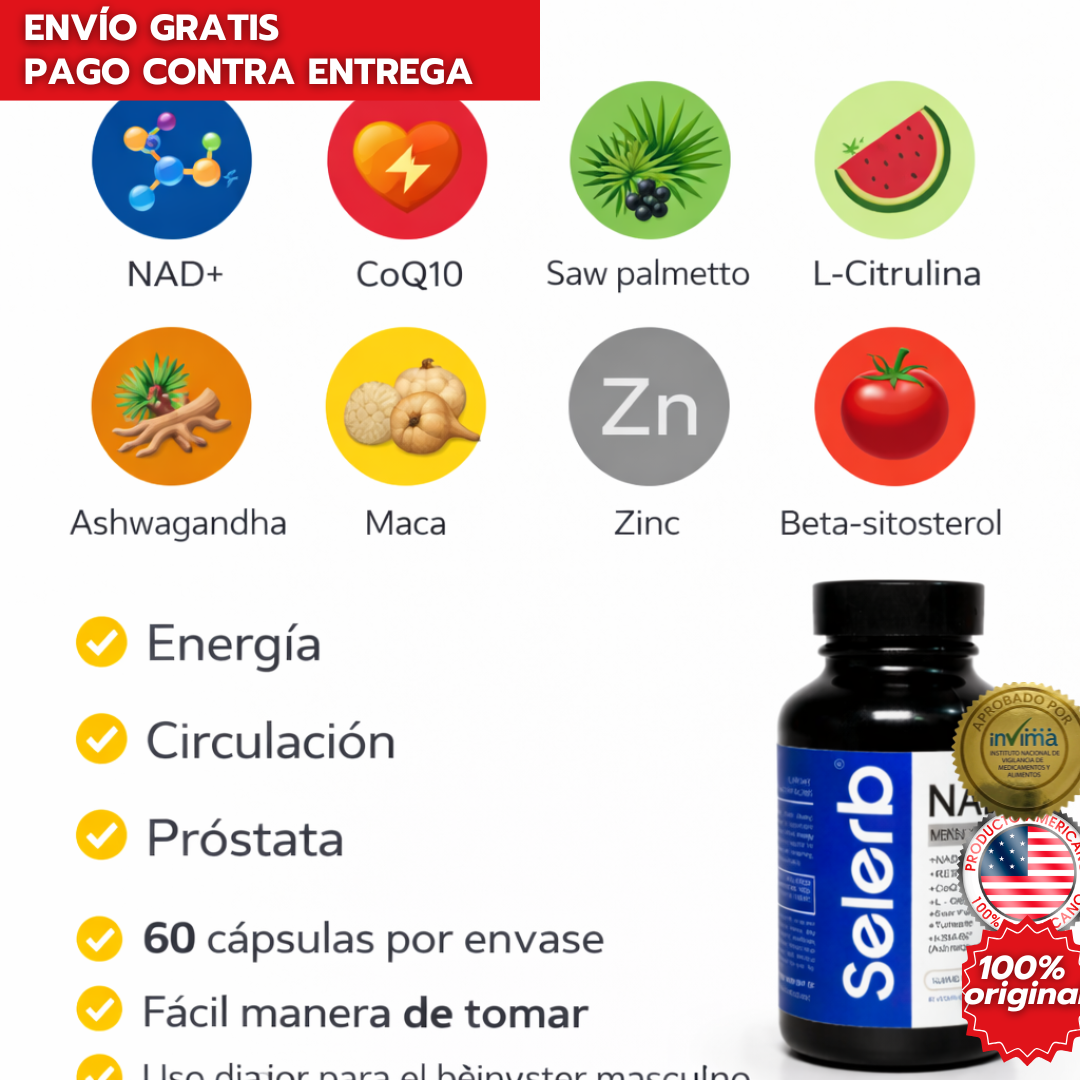 Selerb NAD+ Men's Complex Vitalidad Masculina – Energía, Circulación y Próstata