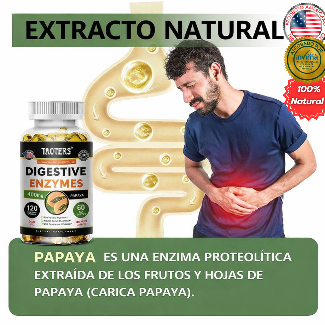 TAOTERS Enzimas Digestivas Premium 400mg con Papaya y Bromelina