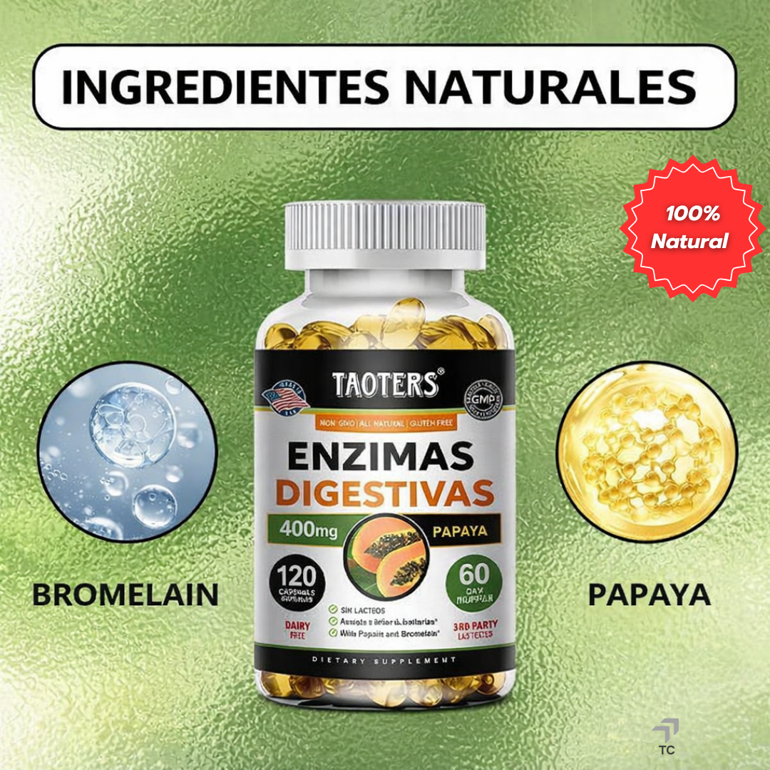 TAOTERS Enzimas Digestivas Premium 400mg con Papaya y Bromelina