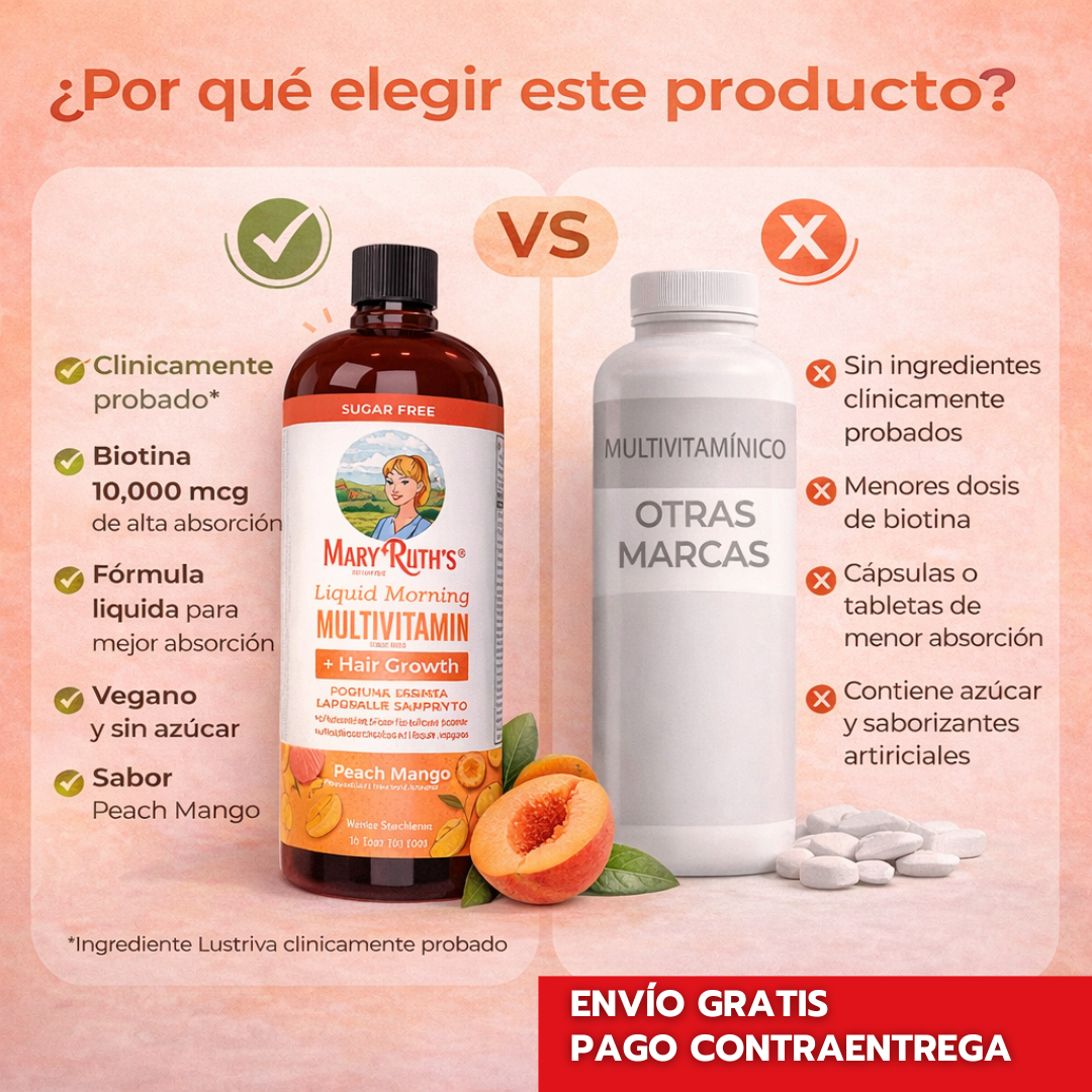 MaryRuth's Multivitamínico Líquido: Crecimiento del Cabello y Piel Saludable