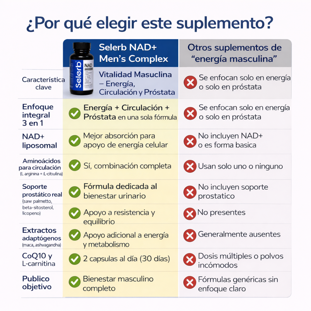 Selerb NAD+ Men's Complex Vitalidad Masculina – Energía, Circulación y Próstata