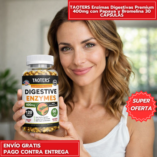 TAOTERS Enzimas Digestivas Premium 400mg con Papaya y Bromelina
